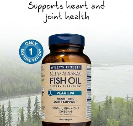 Wiley's Finest Wild Alaskan Fish Oil Peak EPA - Triple Strength Peak EPA &amp DHA Supplement - 1000mg Fish Oil - Omega-3s for Joint Health Support - 120 Softgels (120 Servings)