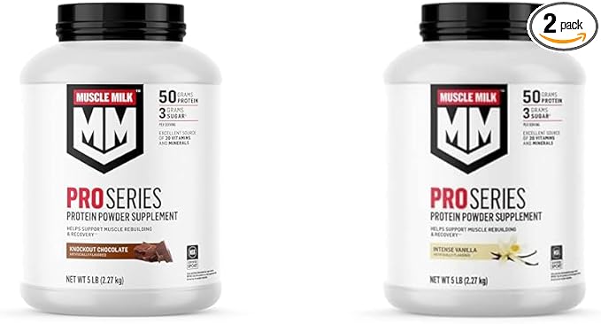 Muscle Milk Pro Series Protein Powder Supplement Knockout Chocolate 5 Pound &amp Pro Series Protein Powder Supplement Intense Vanilla 5 Pound
