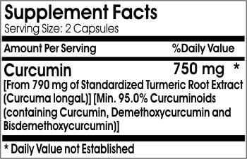 Curcumin 750mg Curcuminoids 95% // 100 Capsules // Pure // by PureControl Supplements