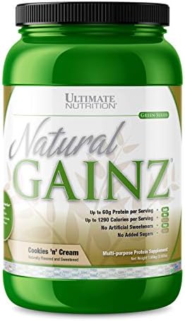 Ultimate Nutrition Natural Gainz Whey Protein Powder - Natural Gainer Protein with Micellar Casein and Milk Protein Cookies N Cream 3.6 Pounds