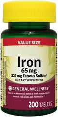 Iron Tablets Dietary Supplement Value Size 65 mg 200 Count + SEDLAV Sticker