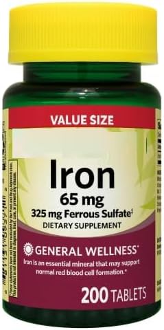 Iron Tablets Dietary Supplement Value Size 65 mg 200 Count + SEDLAV Sticker