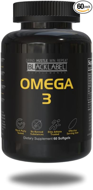 BLACKLABEL Supplements Omega 3 Fish Oil 60 Liquid Softgels - Recovery and Brain Health Support