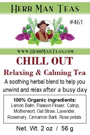 CHILL OUT RELAXING TEA – Calm &amp Stress Relief Support – Organic Loose Leaf – by Master Herbalist Khabir | Lemon Balm Passionflower &amp Lavender | 100% Organic
