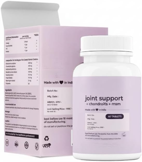 GHC Plant Based Joint Support Tablet - 60 Tablet (Pack of 1) | with Glucosamine Chondriotin MSM Supplements &amp Herbal Extract for Strengthening Joints