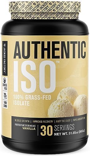 Jacked Factory Authentic ISO Whey Protein Isolate Powder - Low Carb Non-GMO Muscle Building Protein w/No Fillers Post Workout Recovery - 30 Servings Vanilla