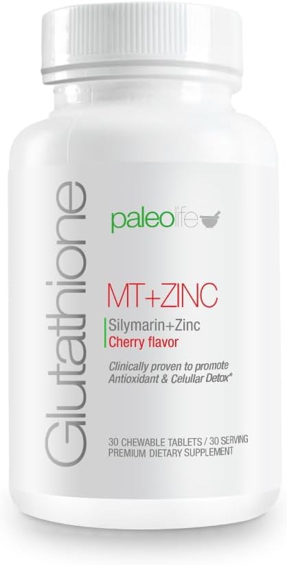 PaleoLife Premium Glutathione + Milk Thistle + Zinc - 30 Chewable Tablets Cherry Flavor (1-Pack)