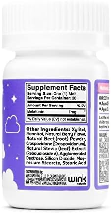 Wink Well Kids Chewable Melts- Kids Sleep Aid Chews with Melatonin 1mg- Quick Deep Toddler Sleep Aid Drug-Free-Fast Non-Habit-Forming Dissolve Tablets- 30 Melts (Pack of 2)