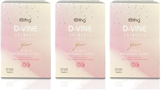 WELLOUS Ibling D-Vine Anti Aging Pomegranate Extract Chewable Collagen Tripeptides Glowing Skin Firming Anti-Aging 60 Tablets/Bottle (Pack of 3)