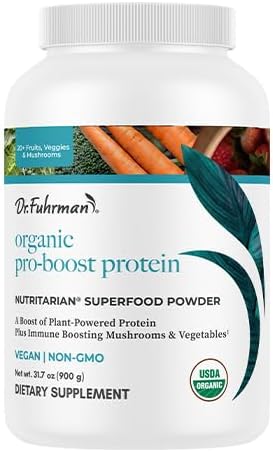 Dr. Fuhrman Pro-Boost Superfood Powder Certified Organic with Pea Protein Flax and Chia Seeds 10 Mushroom Extracts Vanilla Flavor 60 Servings Vegan