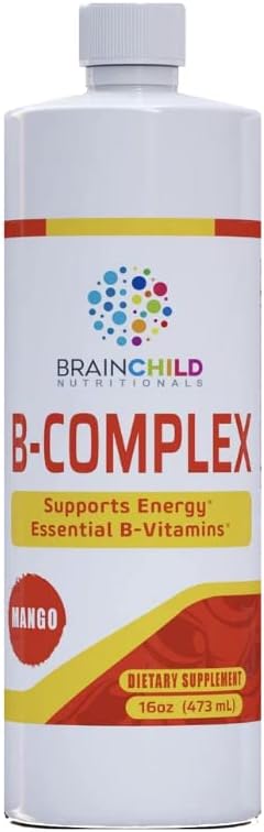 BrainChild B-Complex Liquid - High-Potency Methylated B Vitamins for Energy Stress &amp Mood Non-GMO Vegan Gluten-Free Mango - 16oz