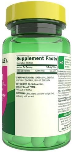 H4U Spring Valley Biotin Dietary Supplement Softgels for Hair/Skin/Nails Health 10000 mcg 120 Count