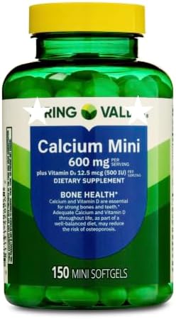 Calcium 600mg with Vitamin D3 Bone &amp Teeth Support 150 Mini Softgels – Easy to Swallow Gluten-Free Non-GMO – Pack-1