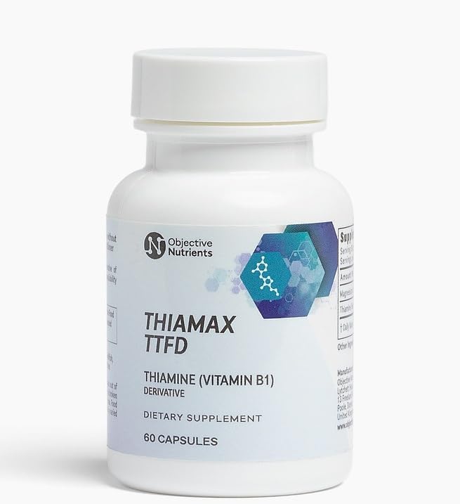 Thiamax Vitamin B1 (Thiamine TTFD) The Original No Toxic Fillers Supports Energy Metabolism High Dose Third Party Tested All Active Ingredients 100mg 60 Count