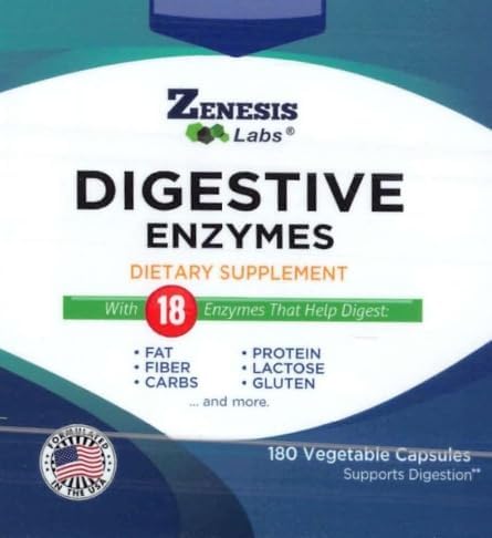 Zenesis Labs Digestive Enzymes - with Amylase Bromelain Protease Lipase &amp 14 Other Enzymes - 180