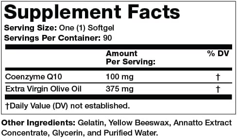 Olympian Labs Coenzyme Q10 100mg Softgels formulated with Extra Virgin Olive Oil Heart Health Support Cell Protection from Free Radicals