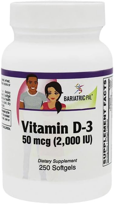 BariatricPal Vitamin D-3 50mcg (2000 IU) - Easy Swallow Vegetarian Softgels (250 Count)