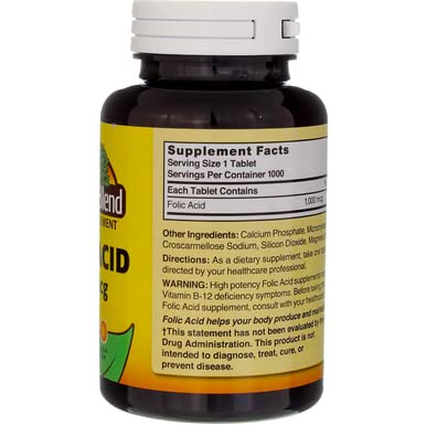 Nature's Blend Folic Acid 1000 mcg - 1000 Tablets Pack of 3