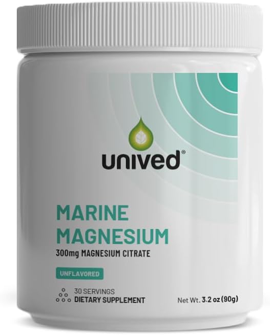 Unived Marine Magnesium Aquamin Magnesium Citrate 300mg from Sea Water Nerve Function Muscle Health Sleep and Recovery Support 30 Servings