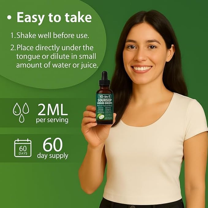 10-in-1 Soursop Extract Drops | Soursop Bitters Liquid with Sea Moss Turmeric Moringa Oregano Black Seed Oil Ashwagandha Chlorophyll - Support Heart Health Non-GMO | 2 Fl Oz (1)