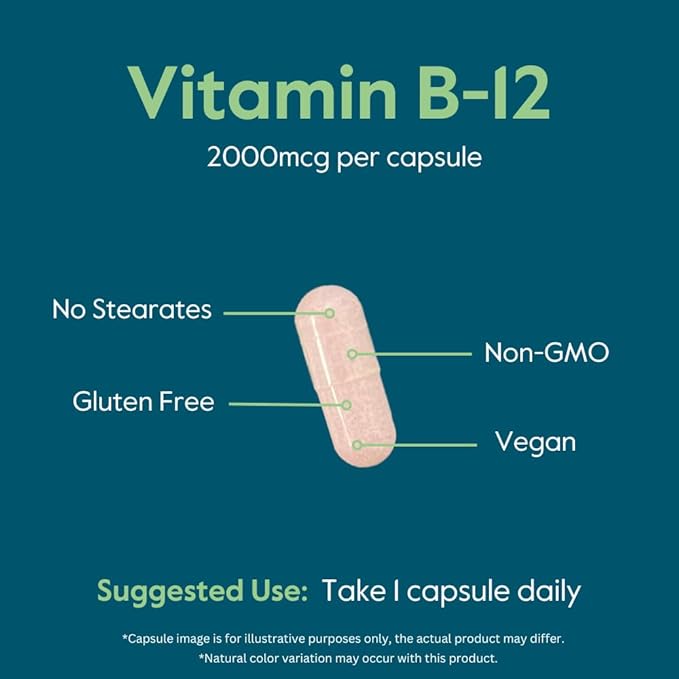 BESTVITE Vitamin B12 (Methylcobalamin) 2000mcg (480 Vegetarian Capsules)(2 x 240) (Methyl B12) - No Stearates - Vegan - Non GMO - Gluten Free