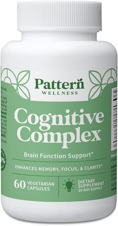 Pattern Wellness Cognitive Complex Supplement – Supports Brain Health &amp Mental Clarity – with Lion’s Mane Bacopa &amp B Vitamins – 60 Vegetarian Capsules
