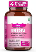 Chelated Iron + Vitamin C Tablets - 120 Veg Tablets with Vitamin B12 Zinc Folic Acid Beetroot Extract - High AbsorptionEnergy &amp Immunity 100% RDA