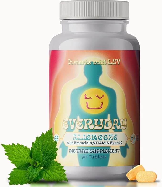 LUV Everyday Allergeze™- Supports Allergy Wellness &amp Sinus Health Featuring Quercetin and Stinging Nettle with Bromelain Crafted for Seasonal Well-Being cGMP Certified Made in USA Vegan - 90 Tab