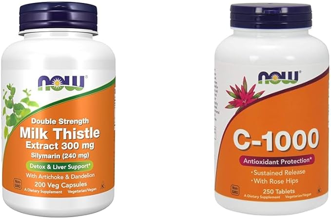 NOW Supplements Silymarin Milk Thistle Extract 300 mg with Artichoke and Dandelion &amp Supplements Vitamin C-1000 with Rose HIPS Sustained Release Antioxidant Protection*