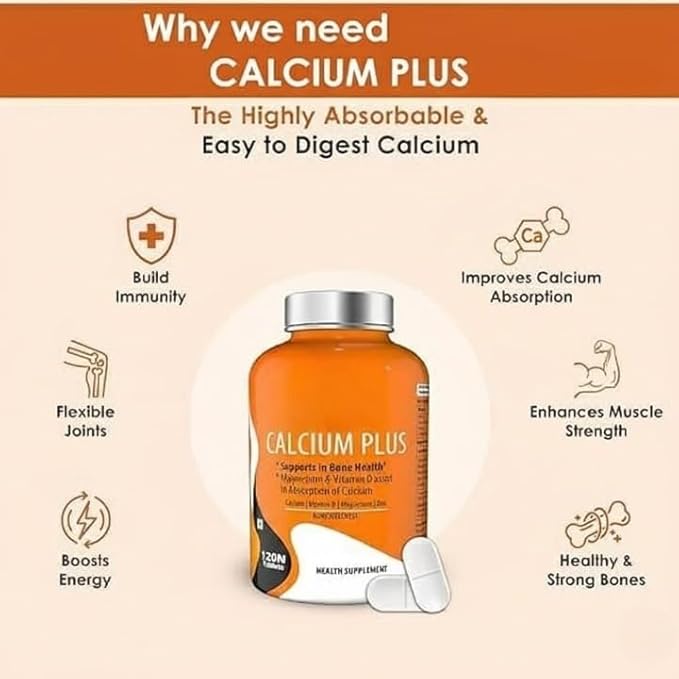 Calcium Plus with Calcium Citrate Vitamin D Magnesium and Zinc Ideal Supplement for Joint Support of Men &amp Women - 120 Tablets