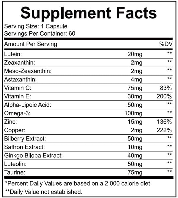 15 in 1 Advanced Eye Formula – Eye Vitamin and Mineral Supplement with Lutein Zeaxanthin Zinc &amp Bilberry Extract – Vision &amp Focus Support Reduces Dryness60Capsules (2 PC)