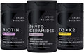 Sports Research Skin Health Bundle - Vitamin D3 K2 with Coconut Oil Vegan Biotin 10000mcg with Coconut Oil &amp Phytoceramides 350mg per Softgel Plant Derived Ceramides for Healthy Skin and Hydrati