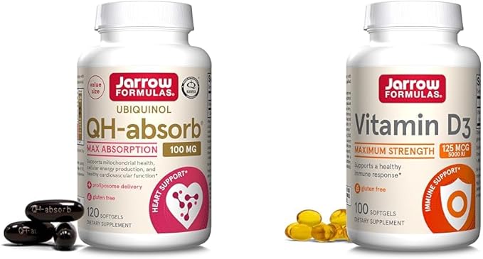 Jarrow Formulas Ubiquinol 100mg 120 Softgels &amp Vitamin D3 125mcg 100 Softgels Cardiovascular and Immune Support