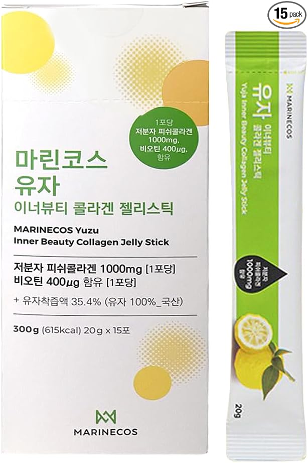 Yuzu Collagen Jelly Stick ㅣ Korean Citrus Beauty Supplement ㅣ Marine Collagen Peptide 3000mg ㅣ Skin Vitality &amp Hydration ㅣ No Sugar Added ㅣ Portable Stick Type