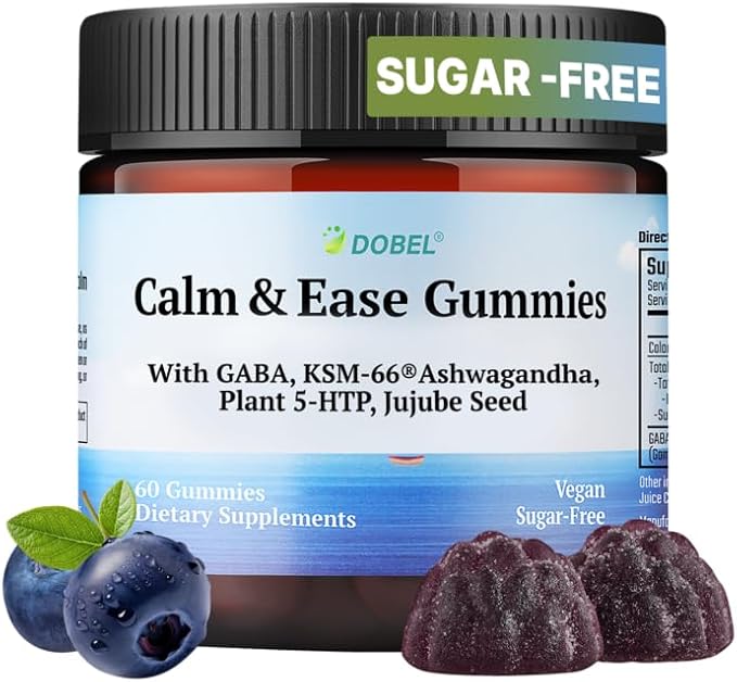 Dobel - Calm &amp Sleep Gummies for Adults | Calming Gummies with GABA 5-HTP &amp Ashwagandha KSM-66 Sugar-Free Vegan Bedtime Wind-Down Support Natural Blueberry Flavor - 60 Gummies