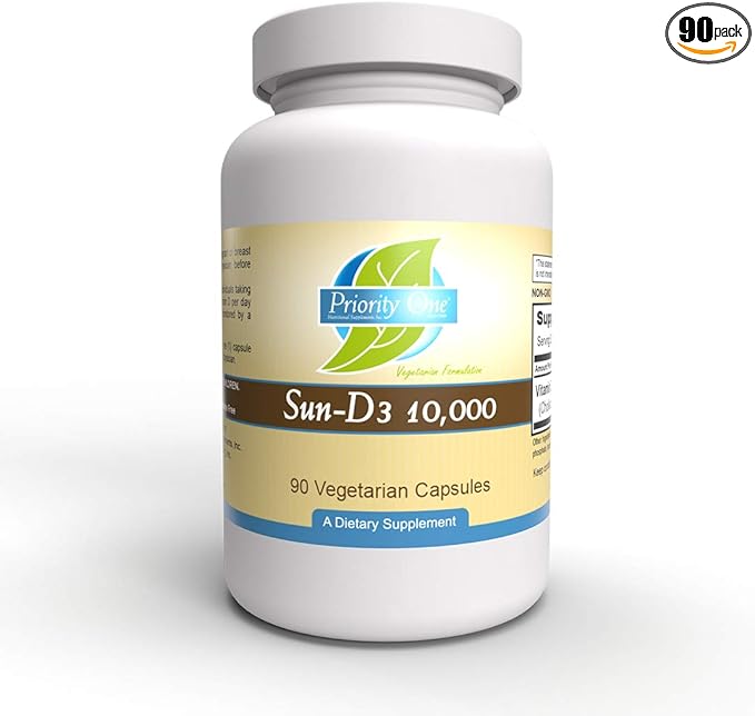 Priority One Vitamins Sun D3 10000 90 Vegetarian Capsules - The Most bioavailable Form of Vitamin D (cholecalciferol).*