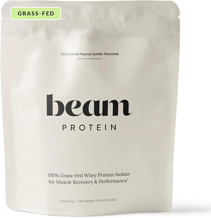 Beam Grass Fed Whey Protein Powder – Chocolate Peanut Butter 12 Servings 22g Protein Per Serving Clean Whey Isolate &amp Concentrate Low Carb Paleo Friendly GMO Free Gluten Free 3rd Party Tes