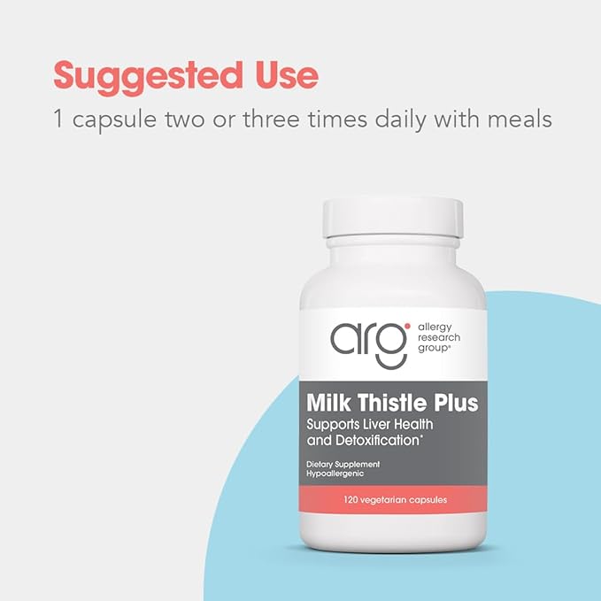 Allergy Research Group Milk Thistle Plus Supplement - Liver Health Support Milk Thistle Dandelion Detox Cleanse Vegetarian Capsules - 120 Count