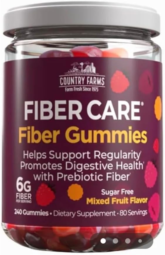 Country Farms Fiber Care Prebiotic Gummies 6g of Fiber Per Serving FOS from Beets Digestive Health Supports Regularity Mixed Fruit Flavor (240 Gummies)