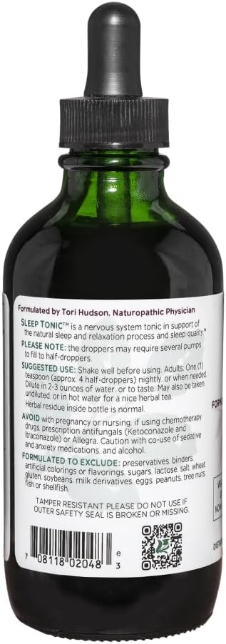 Vitanica Sleep Tonic Natural Liquid Sleep Aid Supplement Dr. Formulated Relaxation and Calm Support for Adults Stress Relief Valerian Root Lemon Balm Passion Flower Vegan 4 Ounce