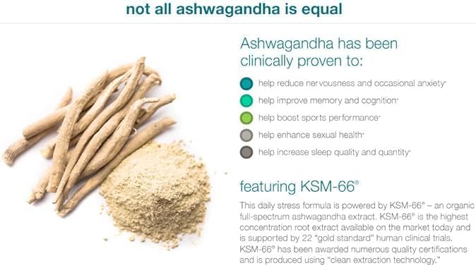 Organic KSM-66 Ashwagandha Supplement – 180 Vegetarian Capsules 1000mg per Daily Serving Supports Healthy Stress Management Response