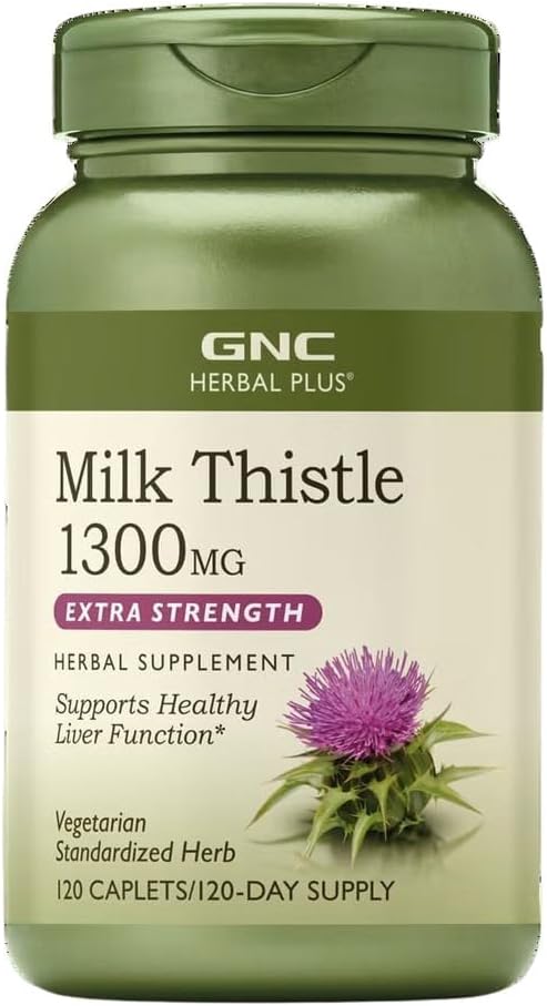 GNC Herbal Plus Milk Thistle 1300mg Supplement Extra Strength Vegetarian Supports Healthy Liver Function 120 Servings