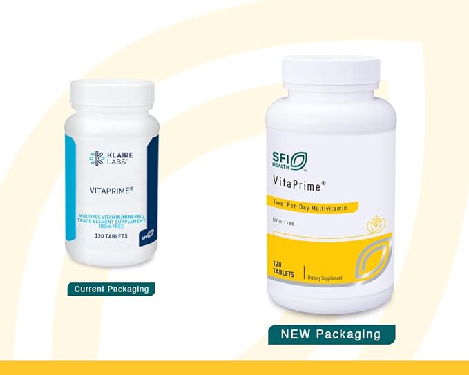 Klaire Labs SFI Health VitaPrime - Iron Free Multivitamin for Women &amp Men - Promote Immune Function &amp Support Nutritional Gaps - Two-Per-Day Multivitamin with Methyl Folate &amp B12 (60 Table