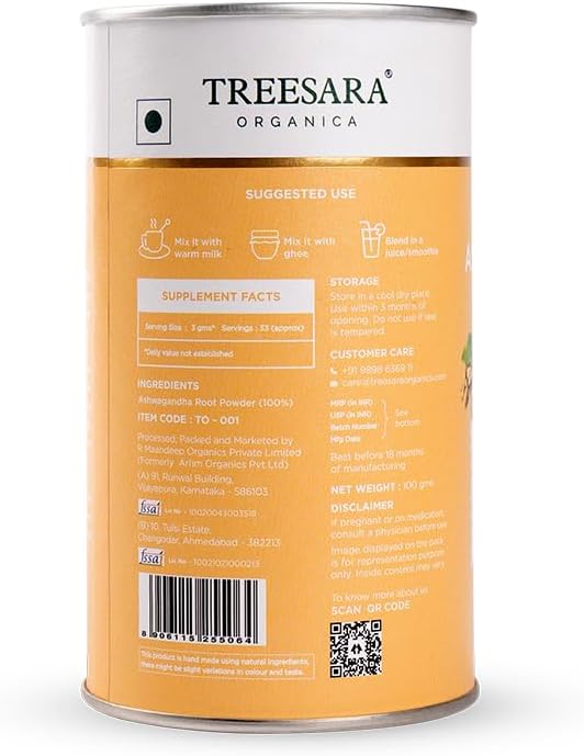 Organic Ashwagandha Root Powder Non-GMO Natural Ayurvedic Herbal for Immunity Bost Indian Ginseng High in Fiber and Low in Calories (3.5 Ounce)