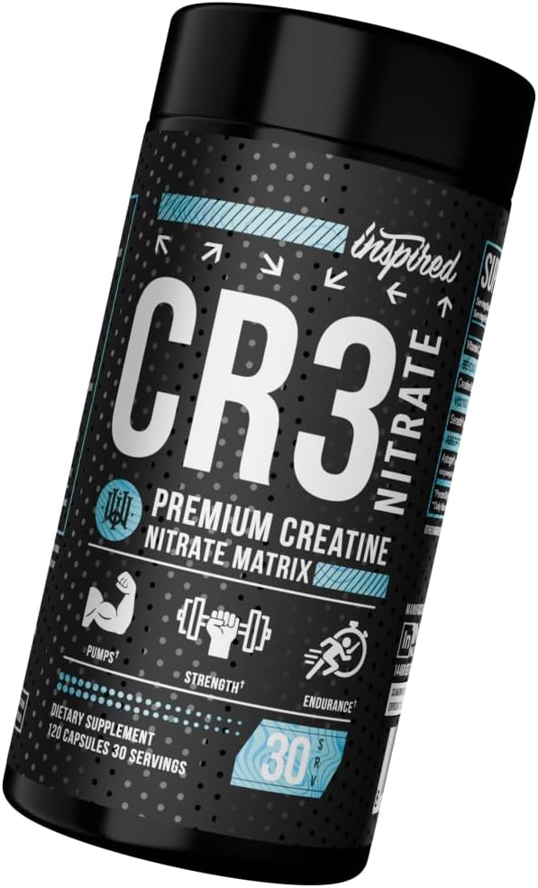Inspired Nutraceuticals CR3 Creatine Capsules - Advanced Creatine Pills with Nitrates for Zero Bloat Muscle Volume &amp Recovery Support - 30 Servings (120 caps)