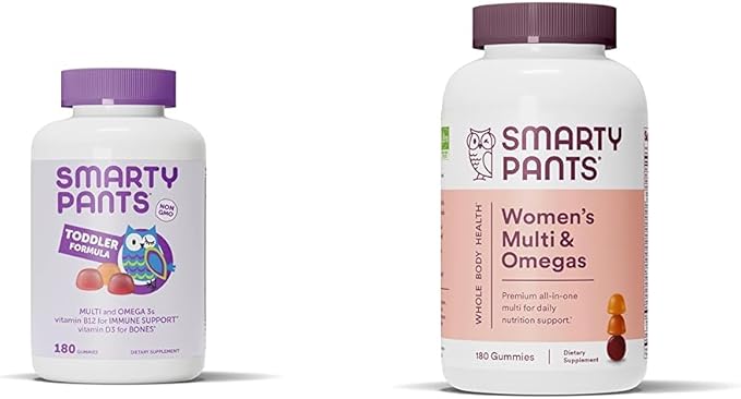 SmartyPants Toddler Multivitamin Gummies: Omega 3 Fish Oil (EPA/DHA) Vitamin D3 C Vitamin B12 B6 &amp Women's Multivitamin Gummies: Omega 3 Fish Oil (EPA/DHA) Methylfolate CoQ10 Vitamin D