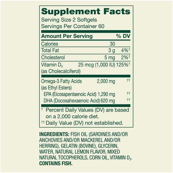 H4U Spring Valley Maximum Care Omega-3 from Fish Oil Dietary Supplement Softgels for Eye Brain Bone &amp Heart Health 2000 mg 120 Count