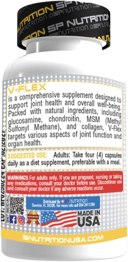 SP Nutrition V-Flex – Advanced Joint Support Supplement with Glucosamine Chondroitin MSM Collagen &amp Hyaluronic Acid – Supports Mobility &amp Flexibility – 120 Capsules
