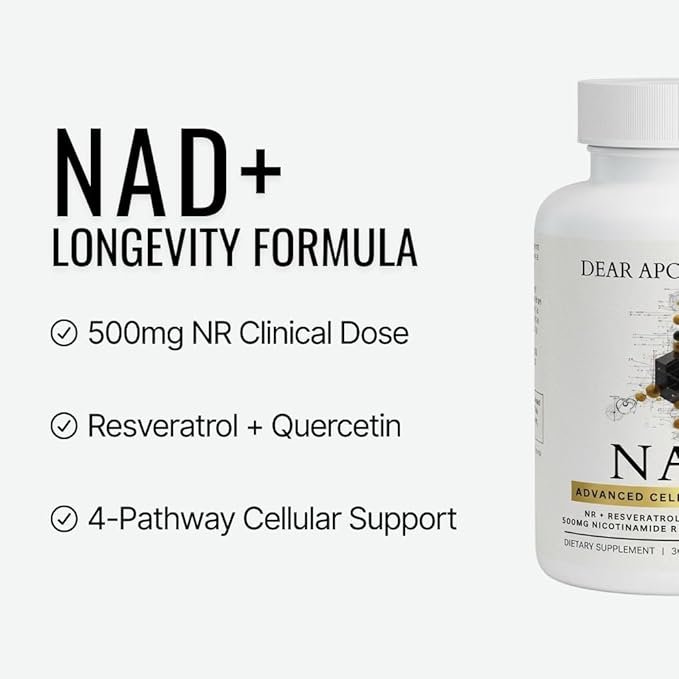 NAD+ Longevity Formula - 500mg Nicotinamide Riboside with Trans-Resveratrol &amp Quercetin - Supports Cellular Energy Healthy Aging &amp Metabolism - 60 Capsules - Made in USA
