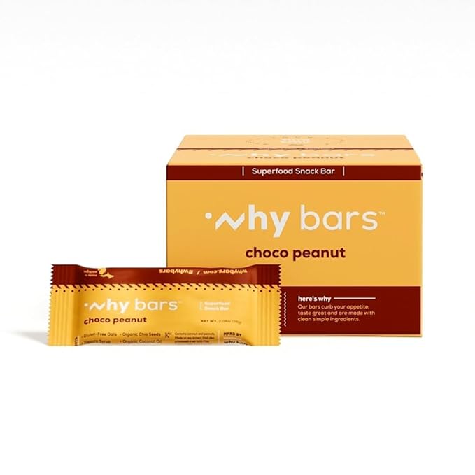 Why Bars Superfood Protein Bars 2.04 Ounce Bars - Protein Bar Superfood Gluten Free Non GMO Organic Vegan Simple Ingredients (Chocolate Peanut Butter)